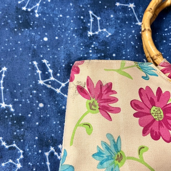 Sonoma Life Style Flower Print Bamboo Handle Handbag Purse - Picture 5 of 5